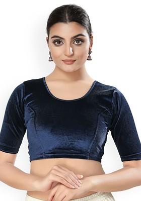 Velvet Round Neck Non Padded Saree Blouse