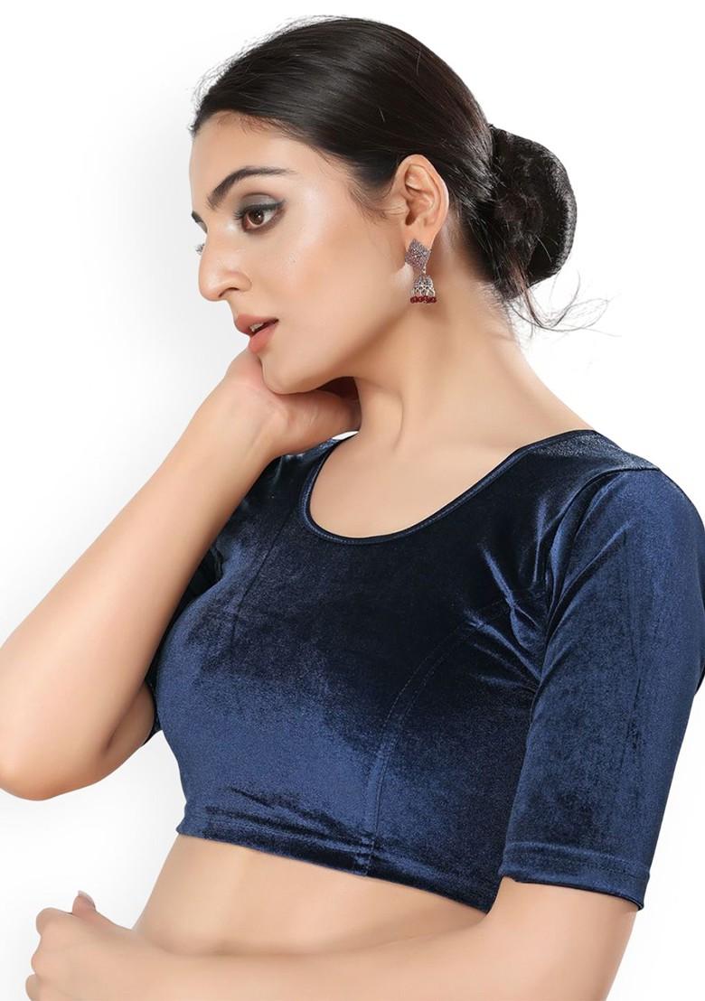 Velvet Round Neck Non Padded Saree Blouse