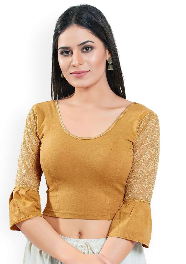 Round Neck Non Padded Saree Blouse - Indya