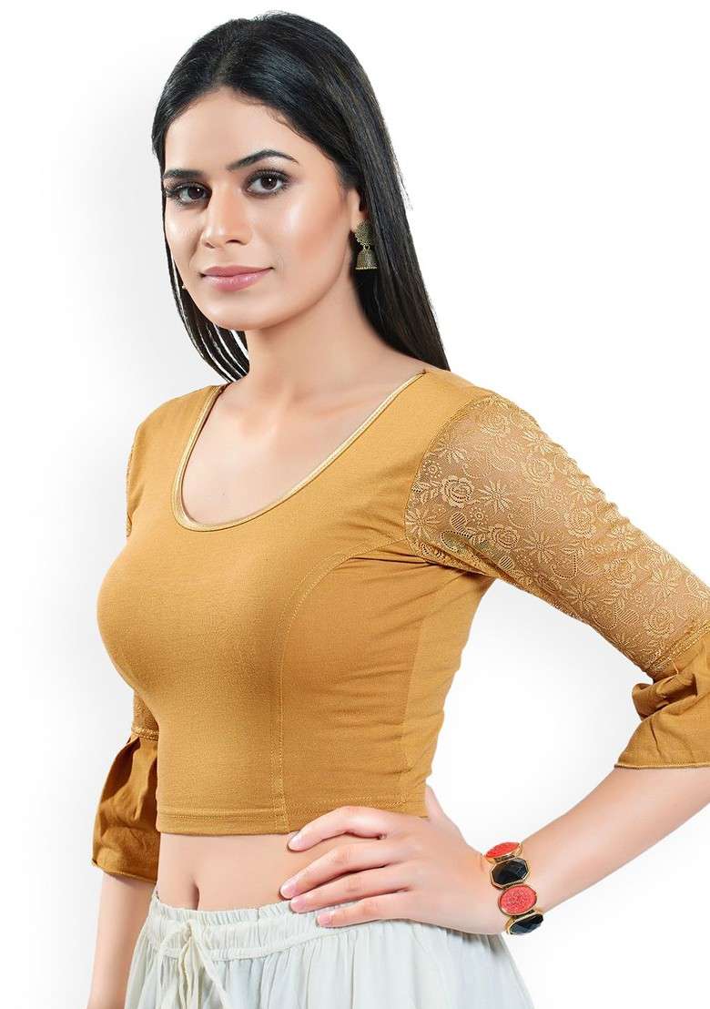 Round Neck Non Padded Saree Blouse - Indya