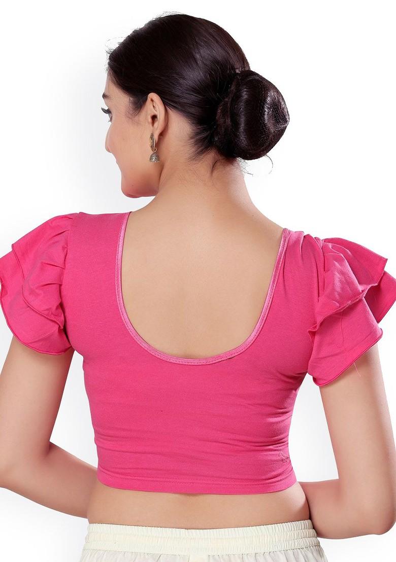 Round Neck Short Sleeves Non Padded Saree Blouse