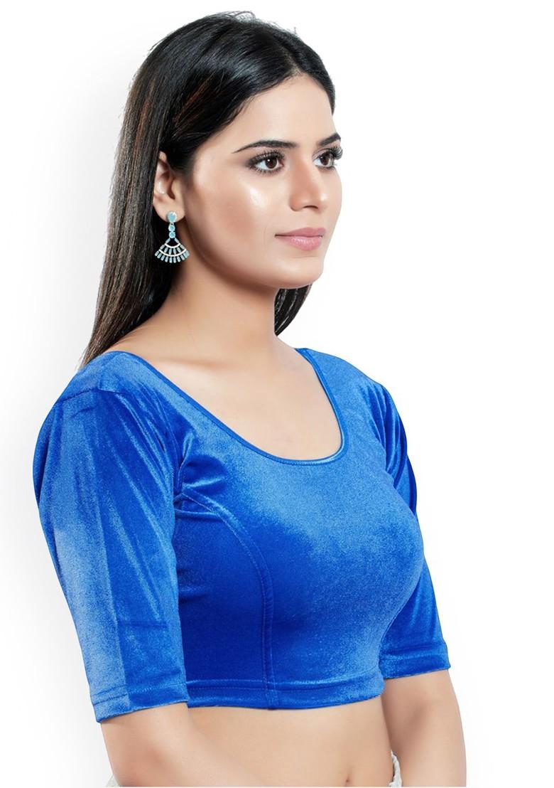 Velvet Round Neck Non Padded Stretchable Saree Blouse