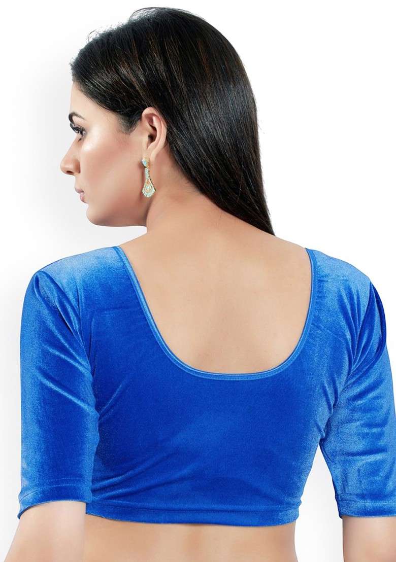Velvet Round Neck Non Padded Stretchable Saree Blouse - Indya