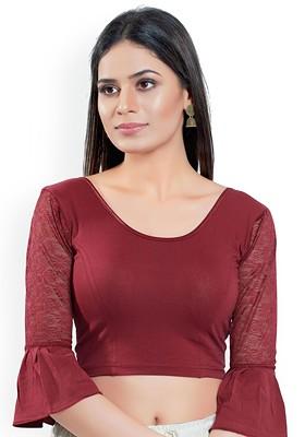 Embroidered Lace Detailed Round Neck Bell Sleeve Saree Blouse