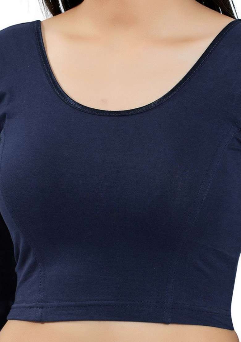 Round Neck Non Padded Stretchable Saree Blouse - Indya