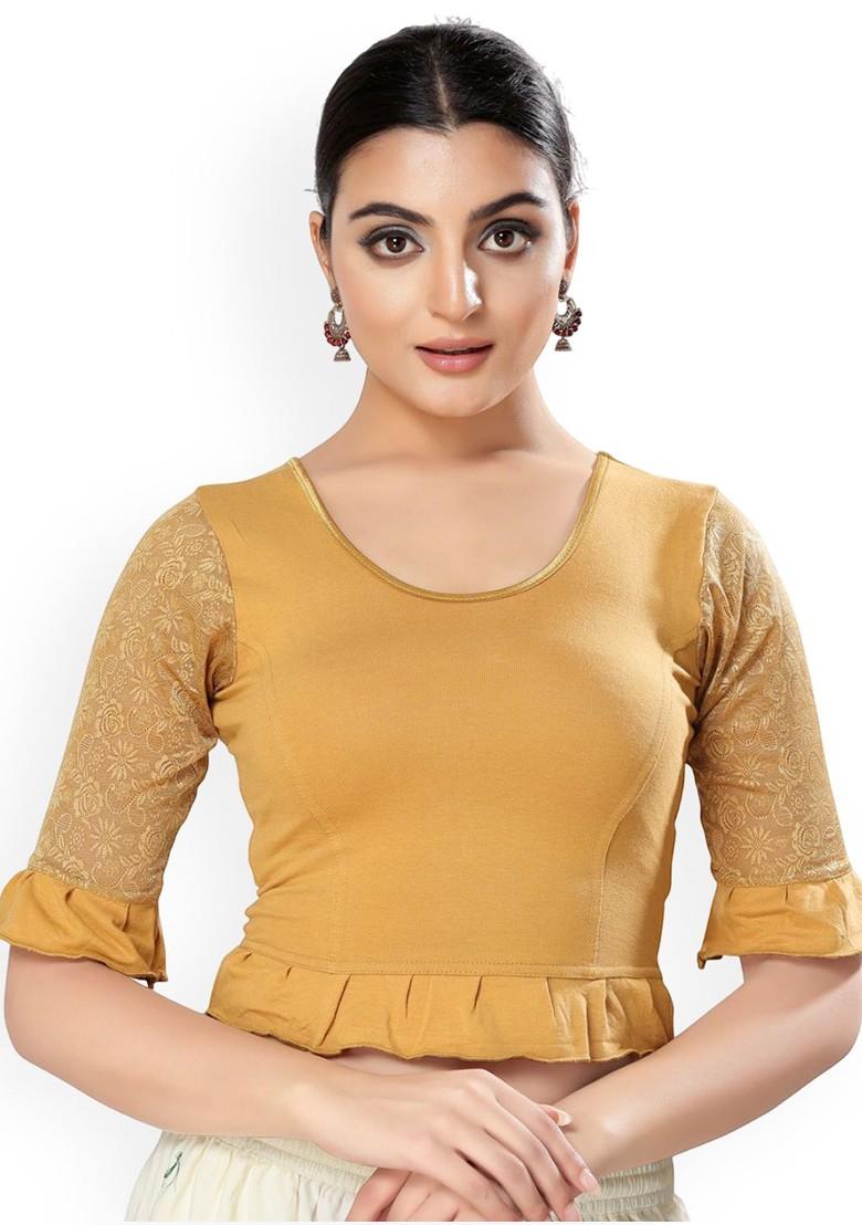 Round Neck Short Sleeves Non Padded Saree Blouse