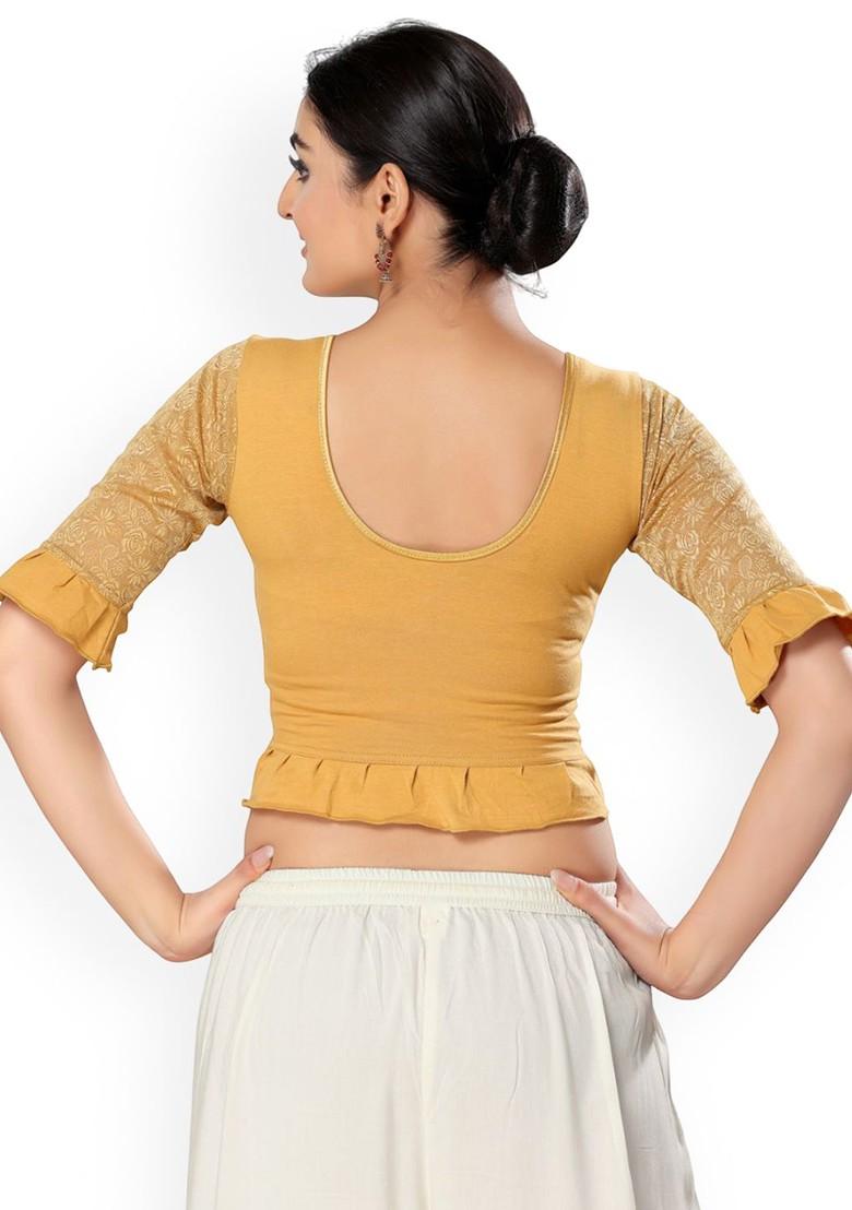 Round Neck Short Sleeves Non Padded Saree Blouse