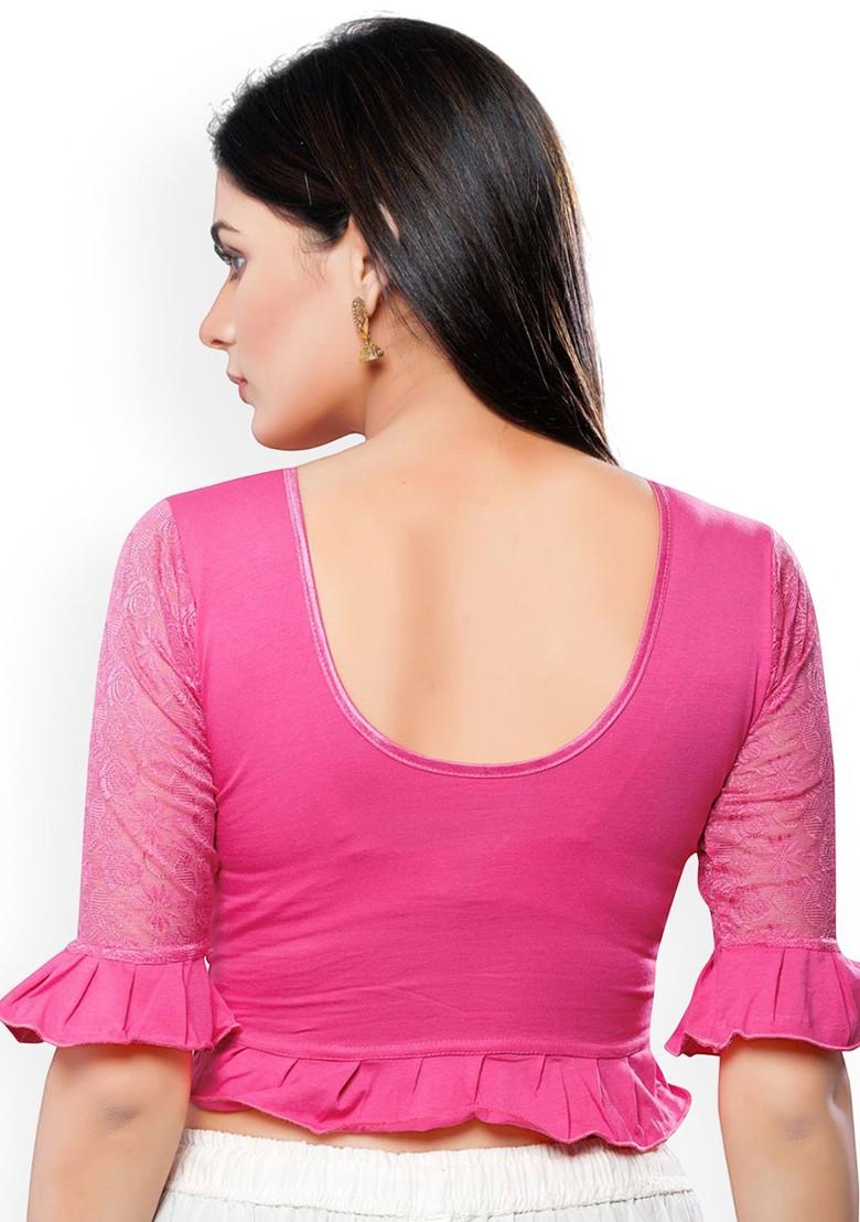 Round Neck Short Sleeves Non Padded Saree Blouse
