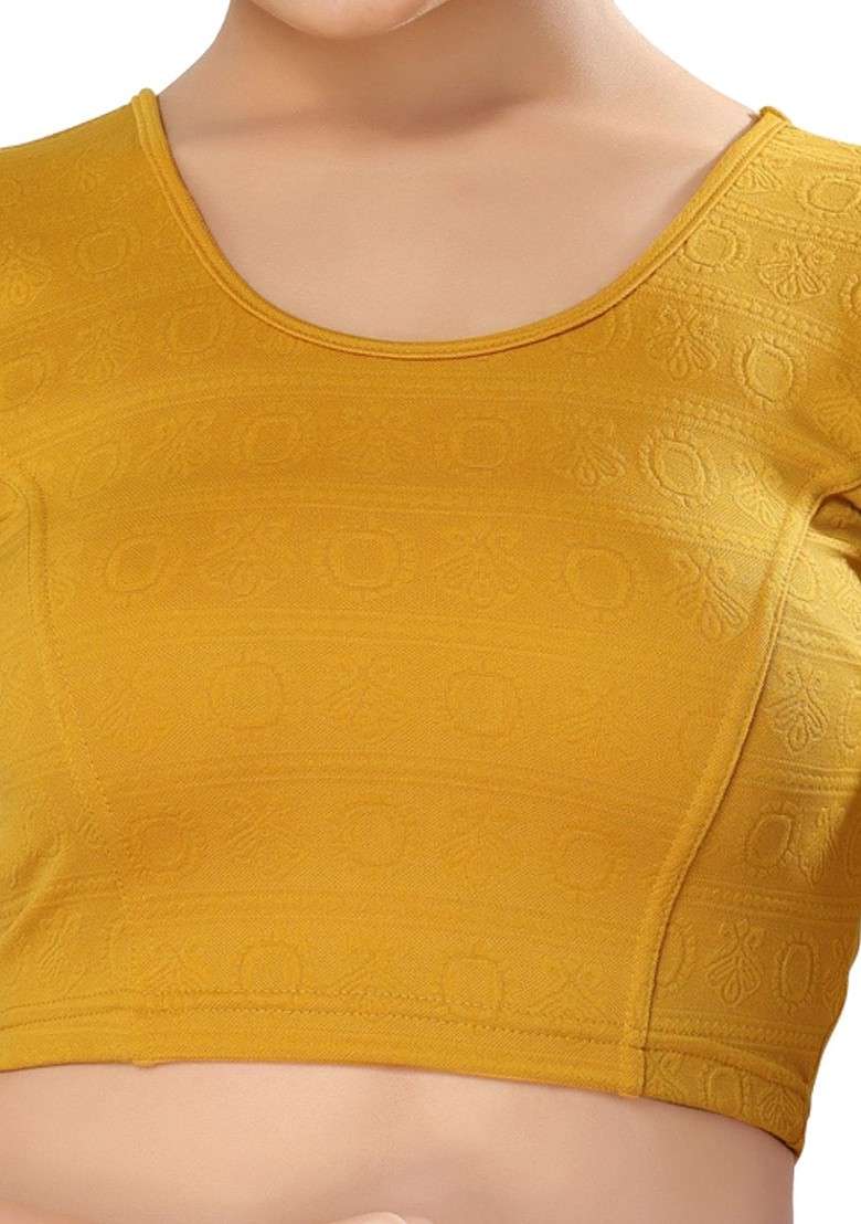 Round Neck Non Padded Stretchable Saree Blouse - Indya