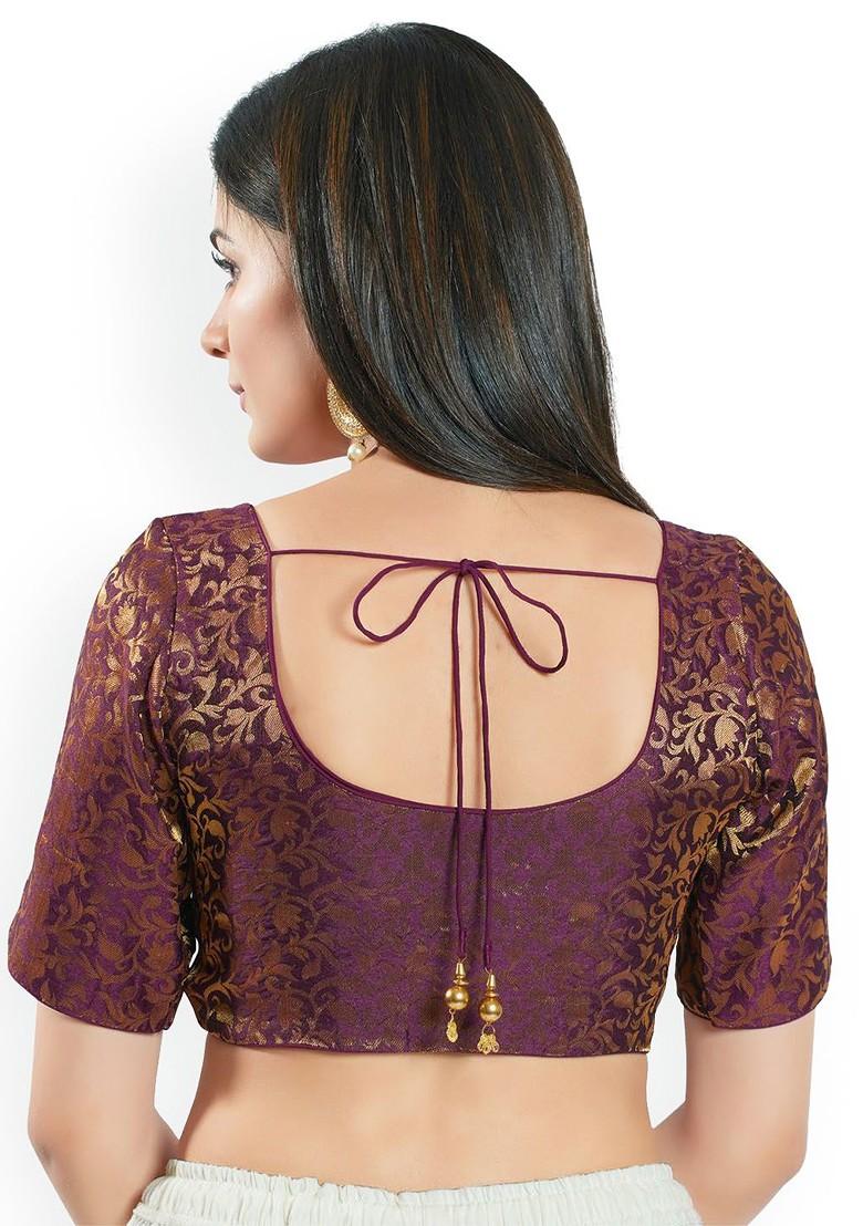 Woven Design Brocade Round Neck Padded Saree Blouse