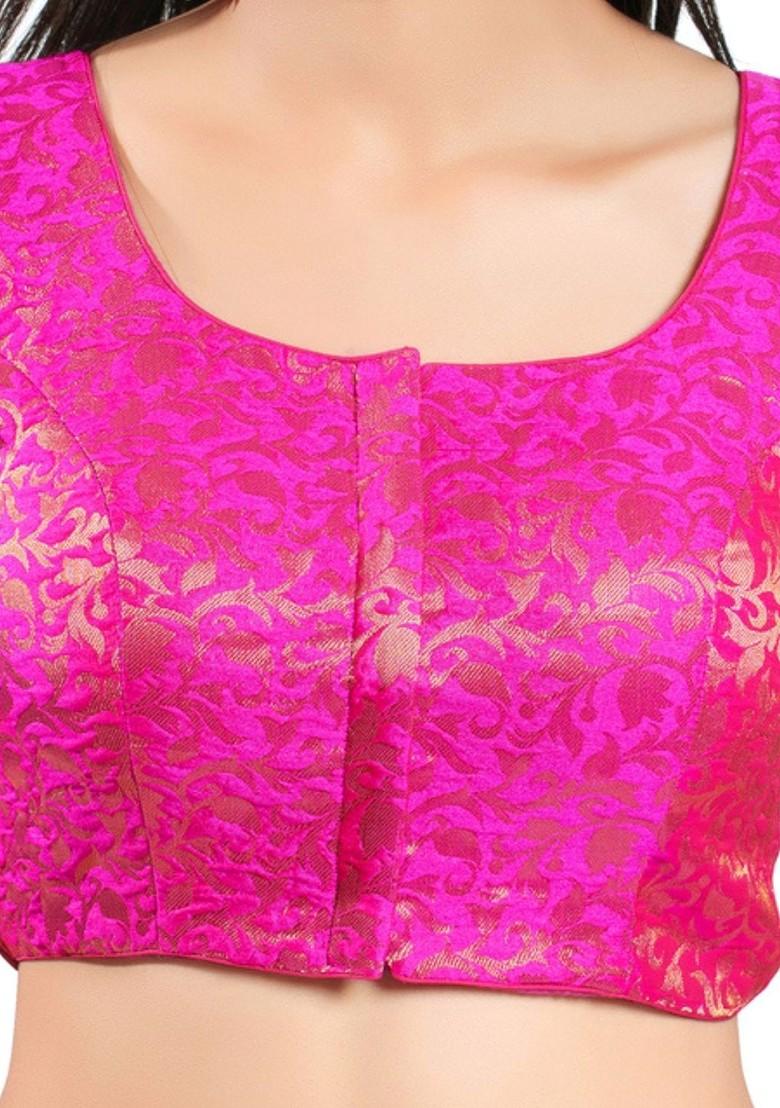 Woven Design Brocade Round Neck Padded Saree Blouse