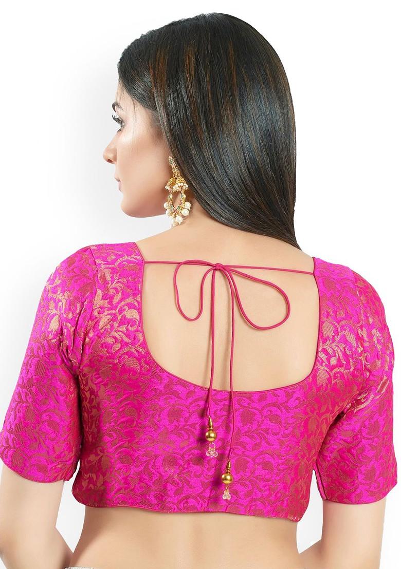 Woven Design Brocade Round Neck Padded Saree Blouse