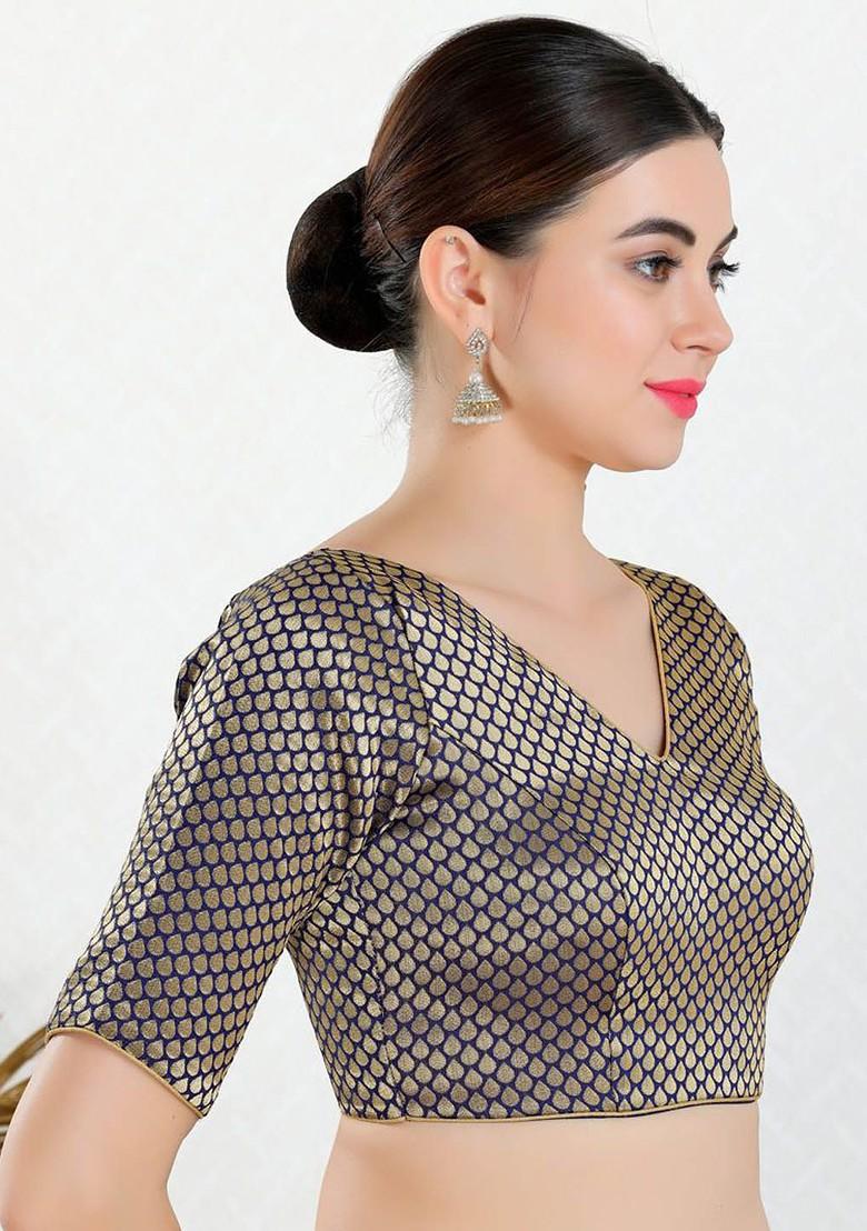 Women V Neck Padded Saree Blouse