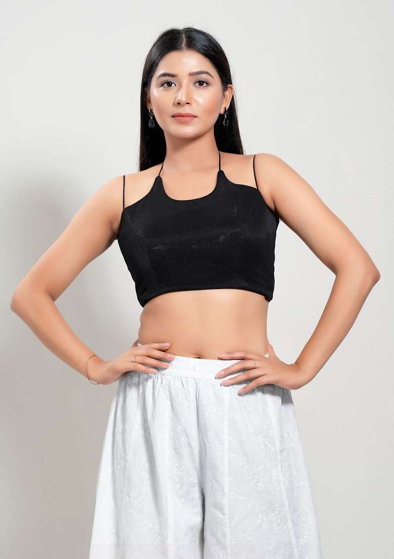Women Halter Neck Padded Saree Blouse - Indya