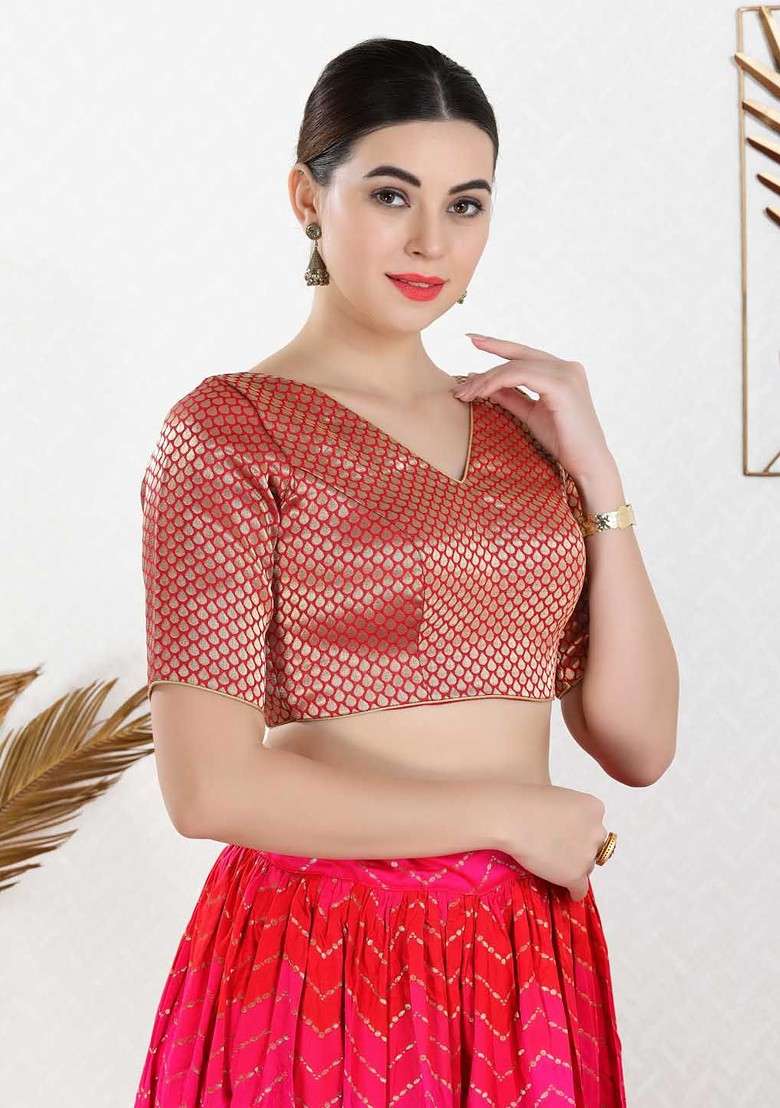 Women V Neck Padded Saree Blouse - Indya