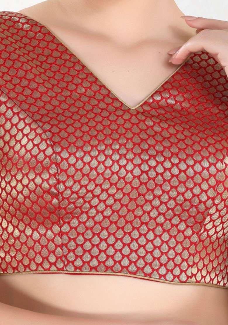 Women V Neck Padded Saree Blouse - Indya
