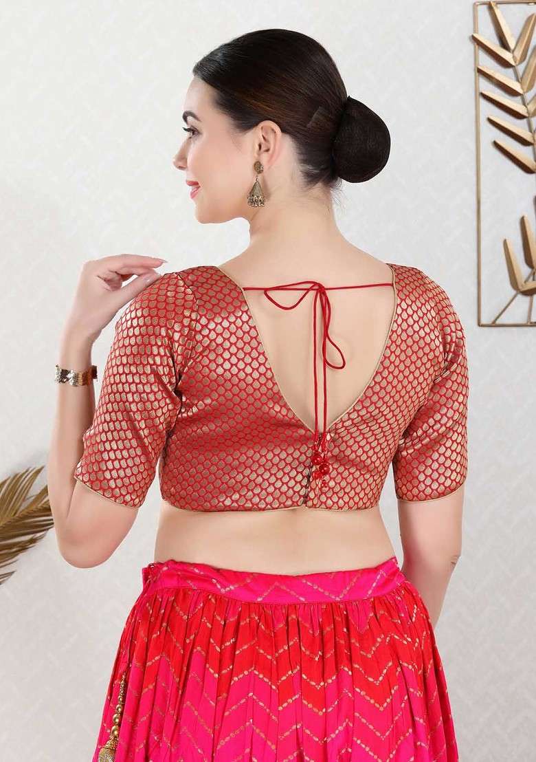Women V Neck Padded Saree Blouse - Indya