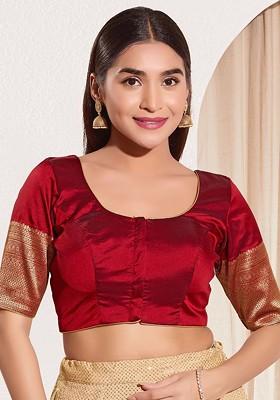 Woven Design Round Neck Padded Saree Blouse