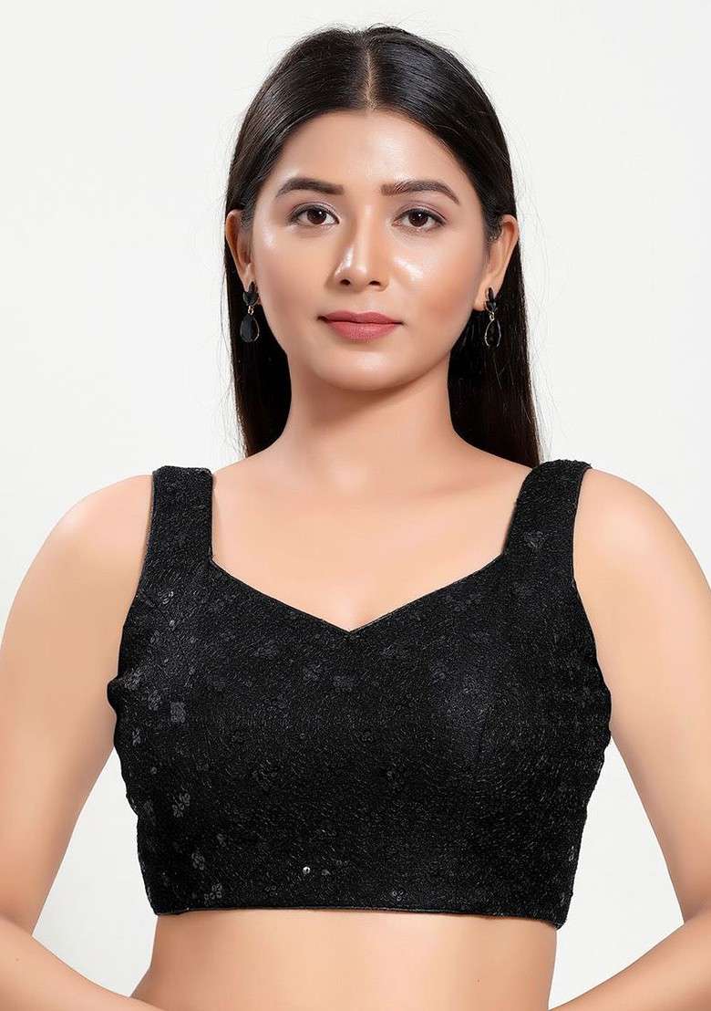 Women Round Neck Padded Saree Blouse - Indya