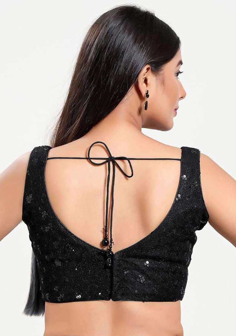 Women Round Neck Padded Saree Blouse - Indya