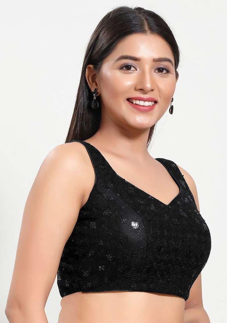 Women Round Neck Padded Saree Blouse - Indya