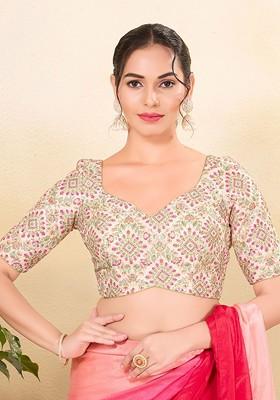 Embroidered Silk Sweet Heart Neck Padded Saree Blouse