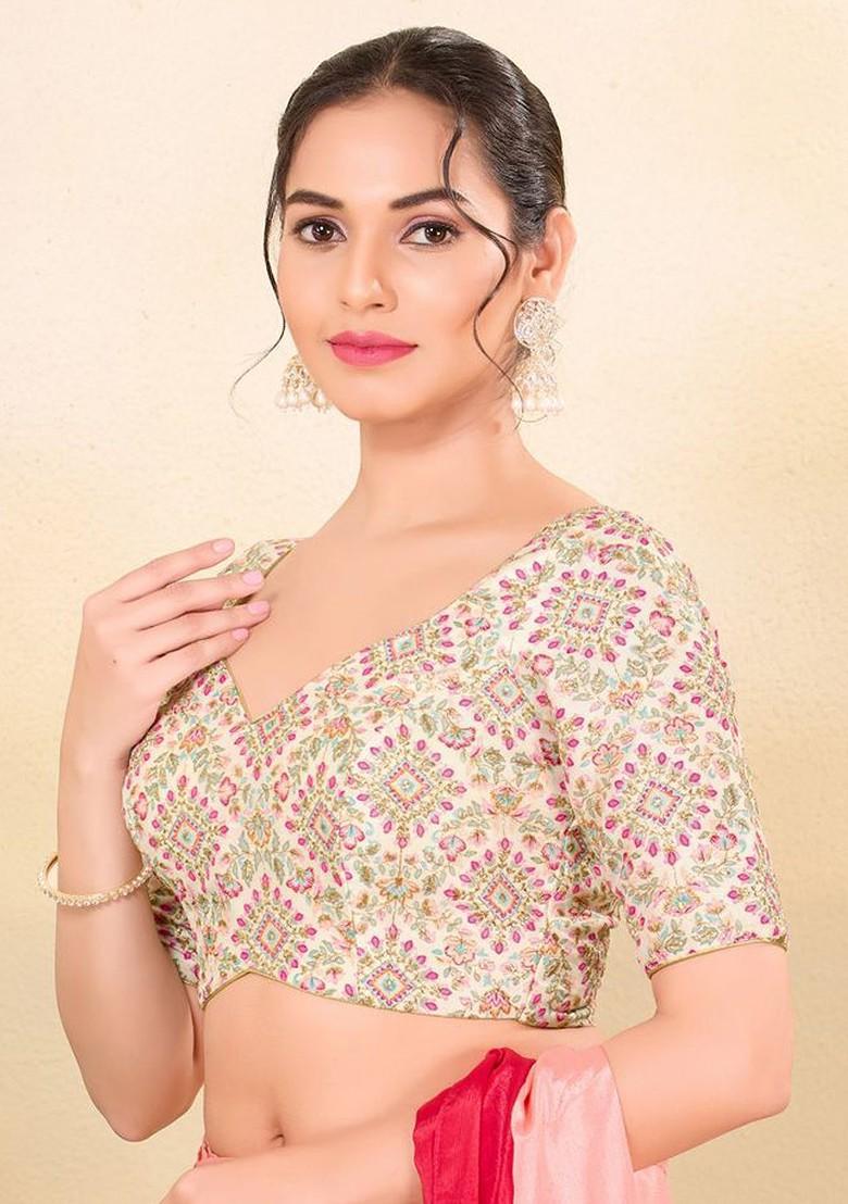 Embroidered Silk Sweet Heart Neck Padded Saree Blouse