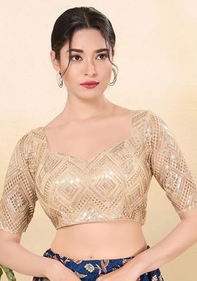 Sequinned Embroidered Sweetheart Neck Padded Saree Blouse