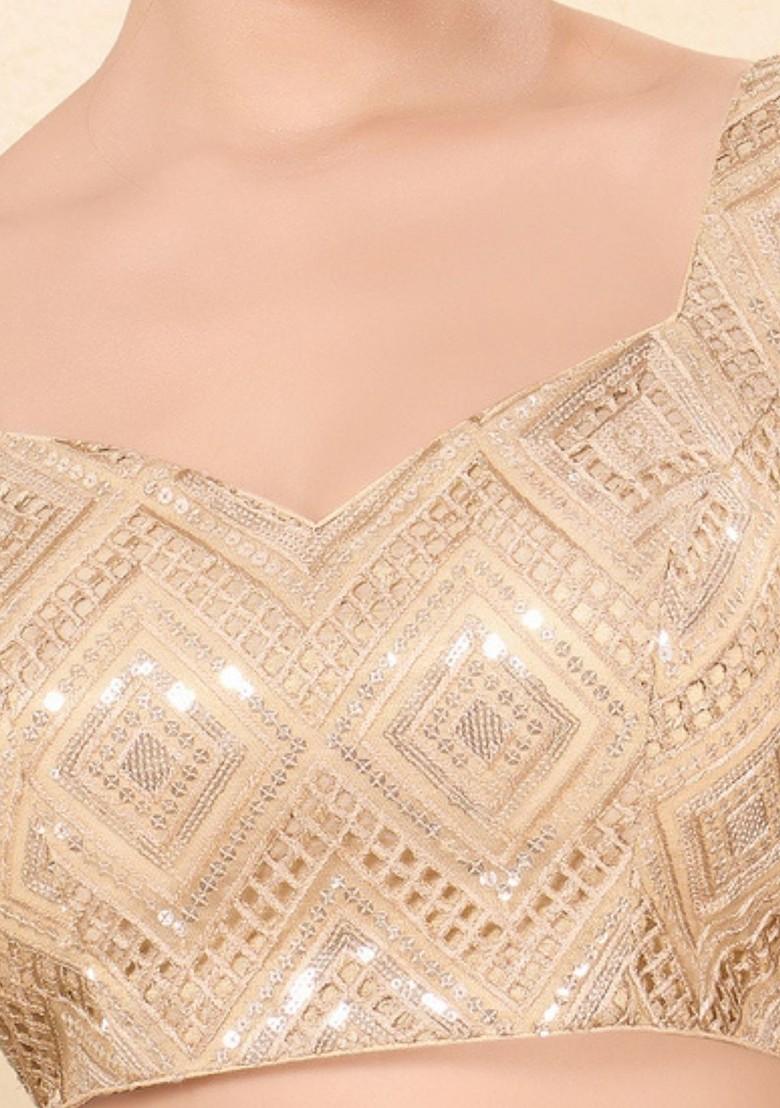 Sequinned Embroidered Sweetheart Neck Padded Saree Blouse