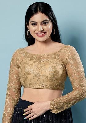 Embroidered Round Neck Padded Saree Blouse