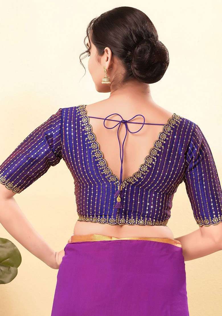 Women V Neck Padded Saree Blouse - Indya