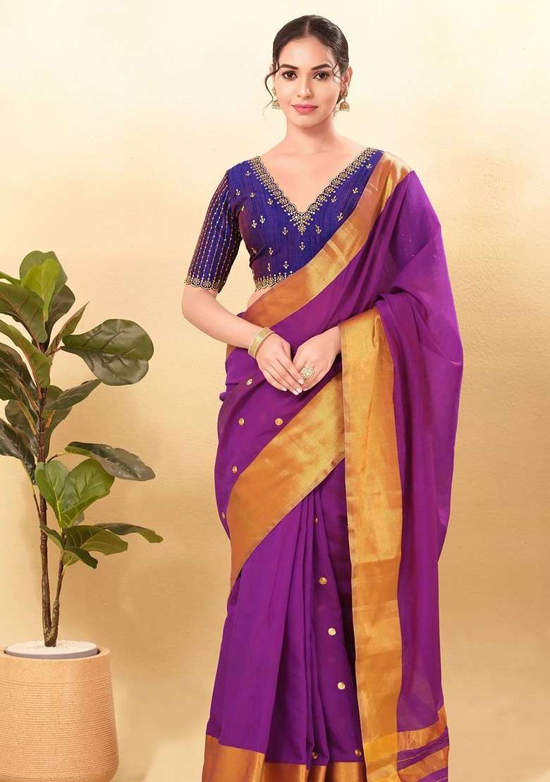 Women V Neck Padded Saree Blouse - Indya