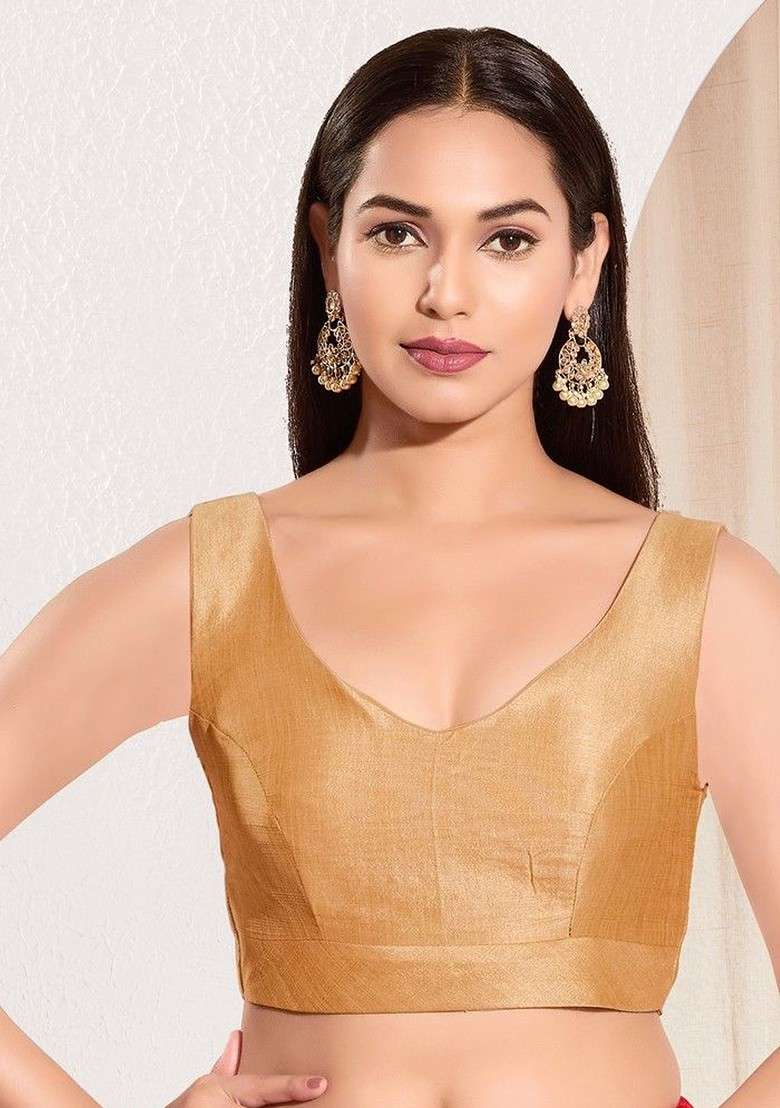 V Neck Padded Saree Blouse - Indya