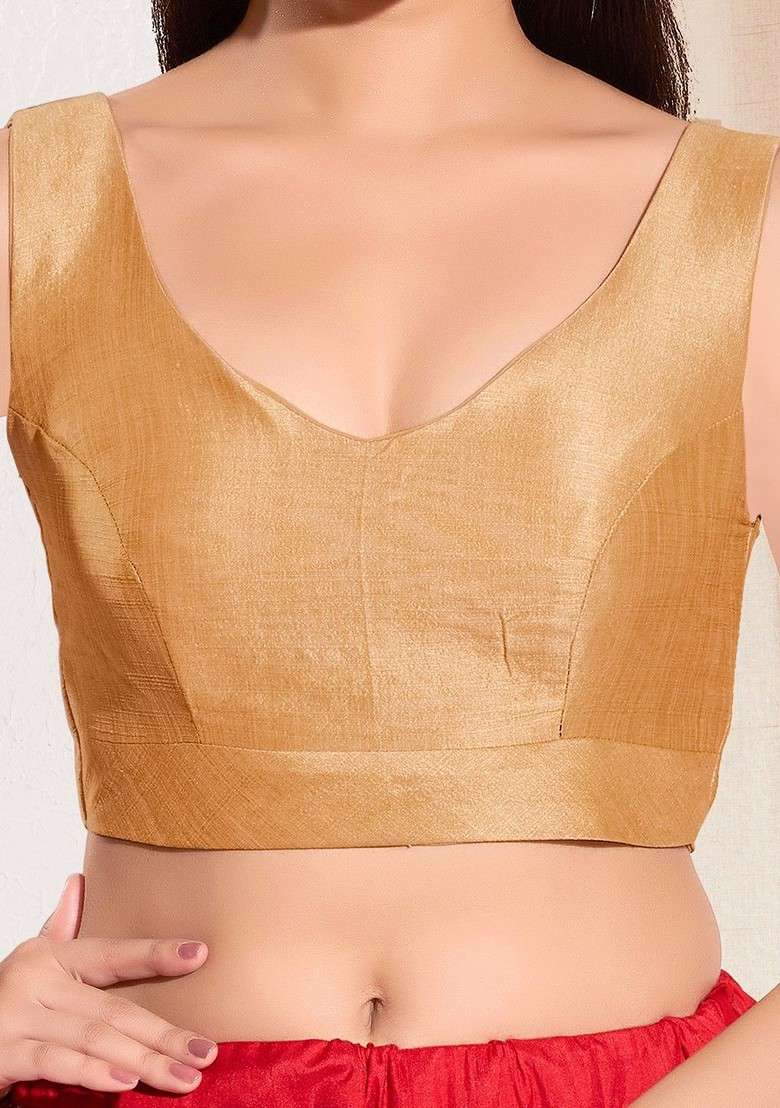 V Neck Padded Saree Blouse - Indya