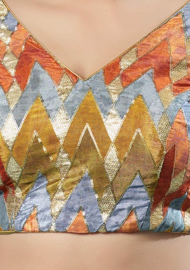 Embroidered Silk V Neck Padded Saree Blouse