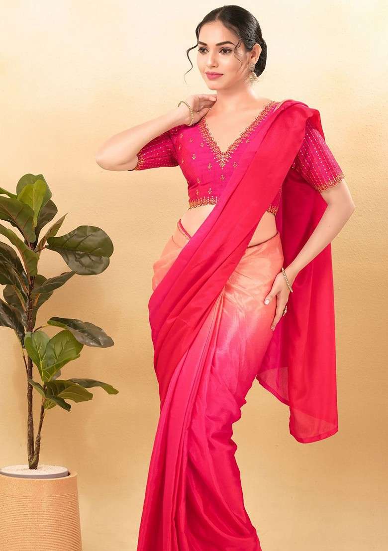 Women V Neck Padded Saree Blouse - Indya
