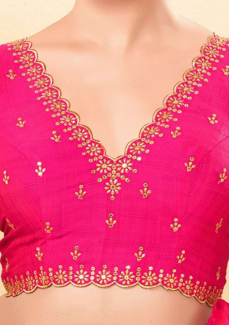 Women V Neck Padded Saree Blouse - Indya
