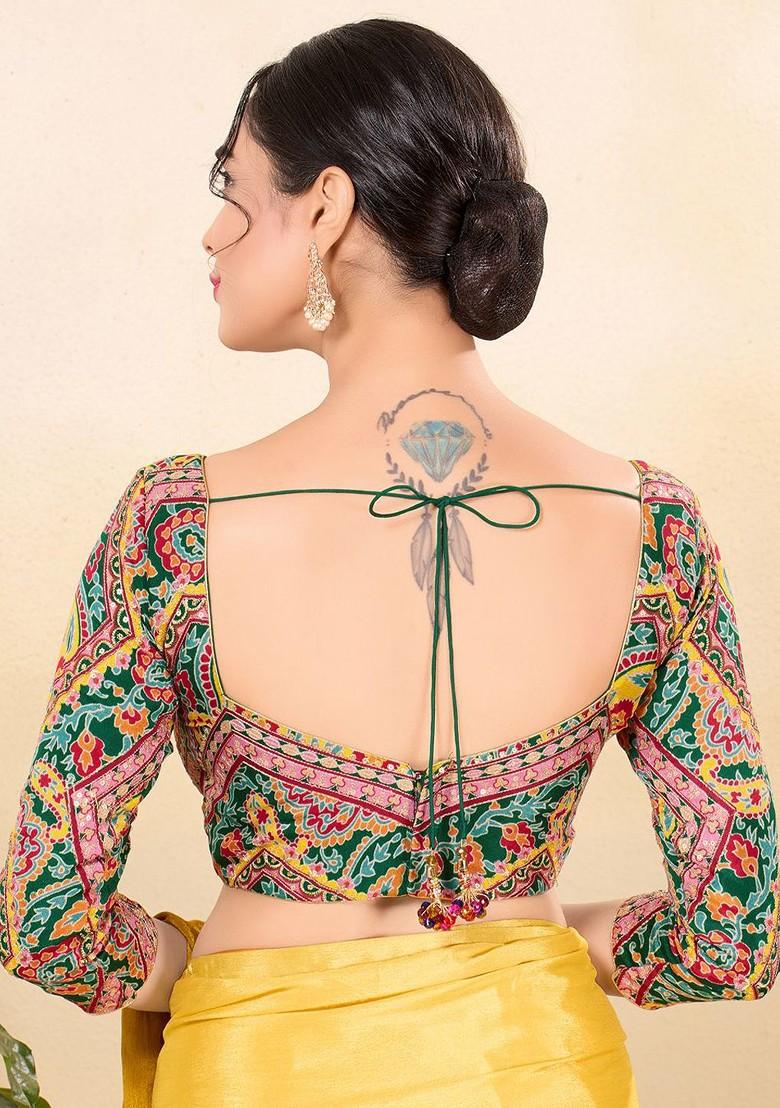 Printed Zari Brocade Sweetheart Neck Padded Saree Blouse