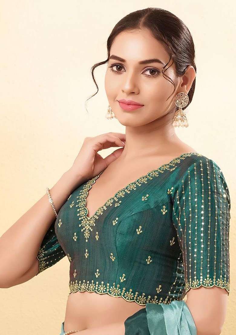 Women V Neck Padded Saree Blouse - Indya