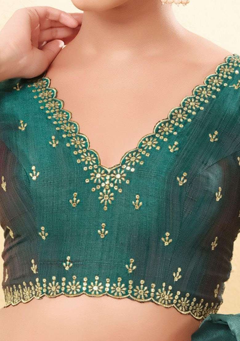 Women V Neck Padded Saree Blouse - Indya
