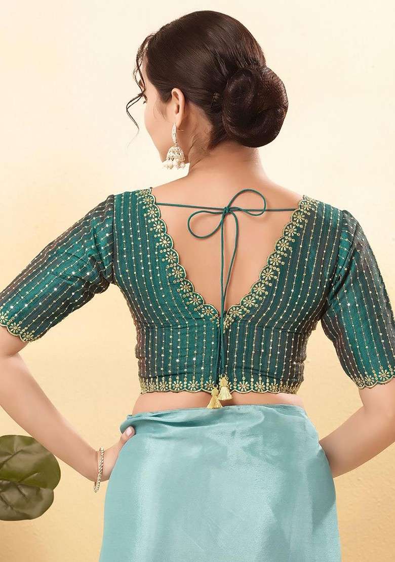 Women V Neck Padded Saree Blouse - Indya