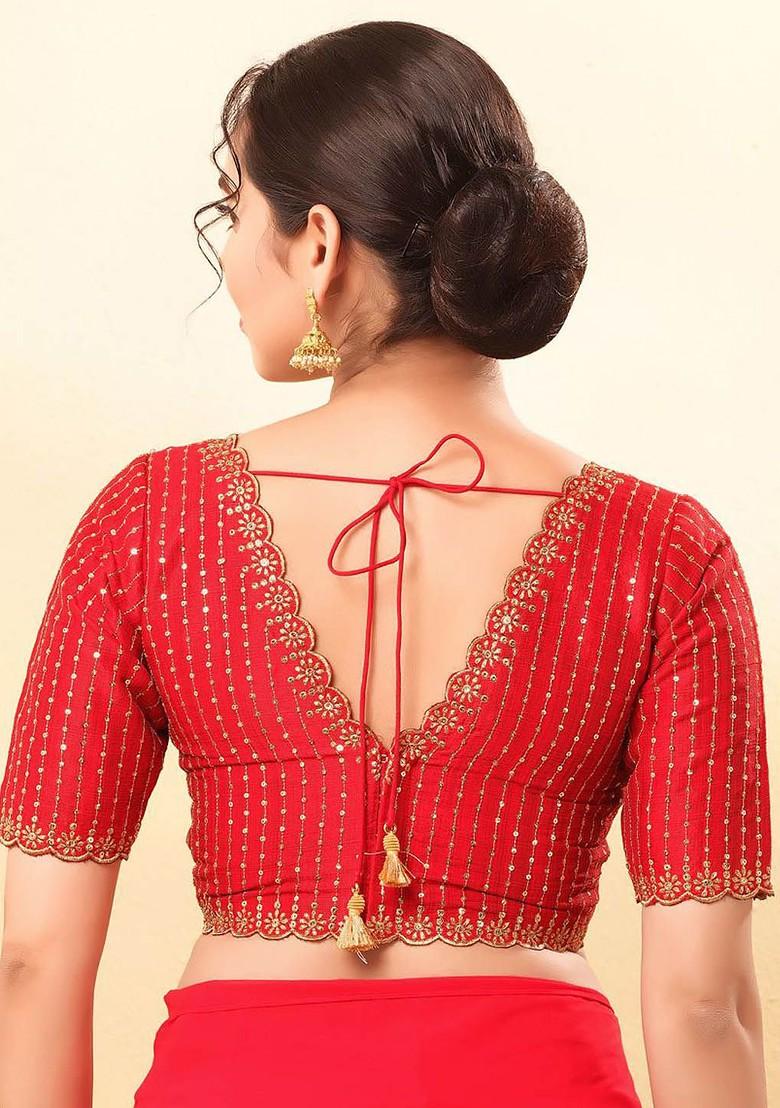 Women V Neck Padded Saree Blouse