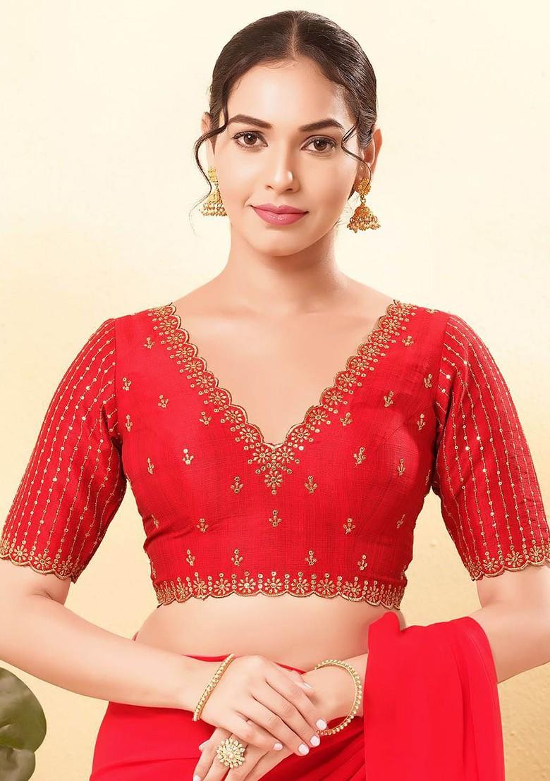 Women V Neck Padded Saree Blouse