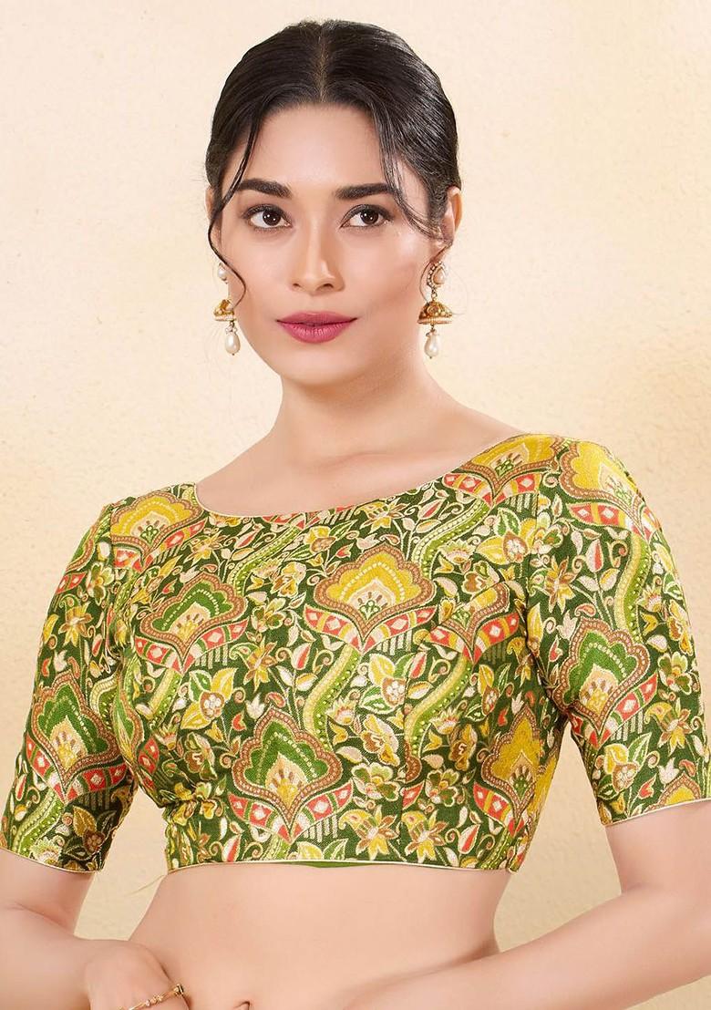 Women Round Neck Padded Saree Blouse