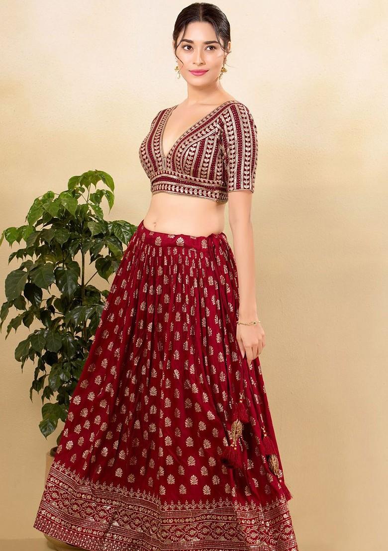 Vamas The Designer Embroidered Silk V Neck Padded Saree Blouse