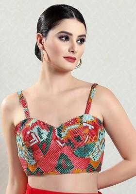 Embroidered Brocade Sweetheart Neck Padded Saree Blouse