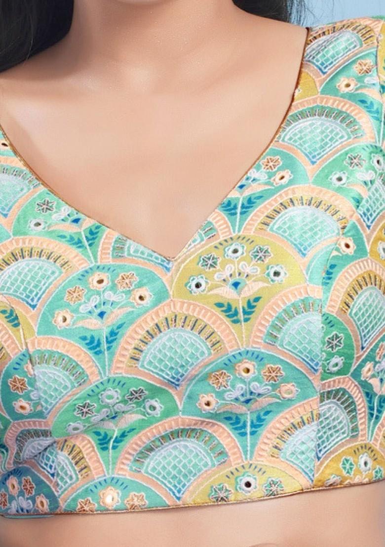 Gotta Patti Embroidered Silk V Neck Padded Saree Blouse