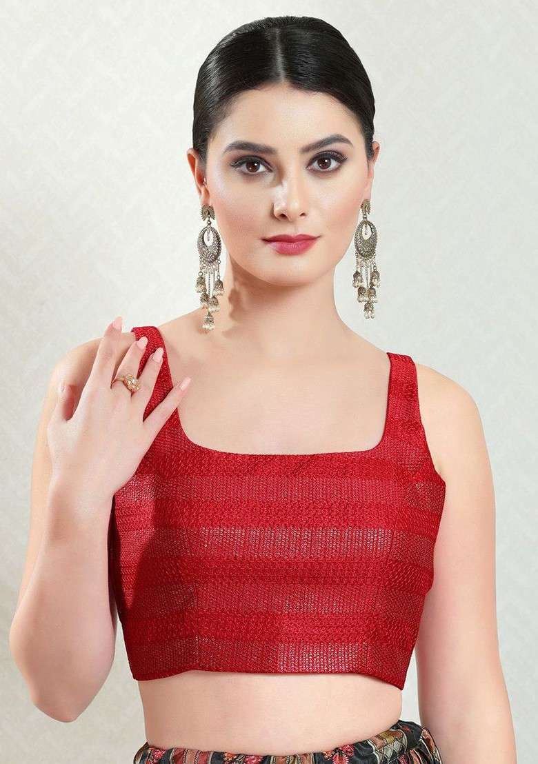 Women Square Neck Padded Saree Blouse - Indya