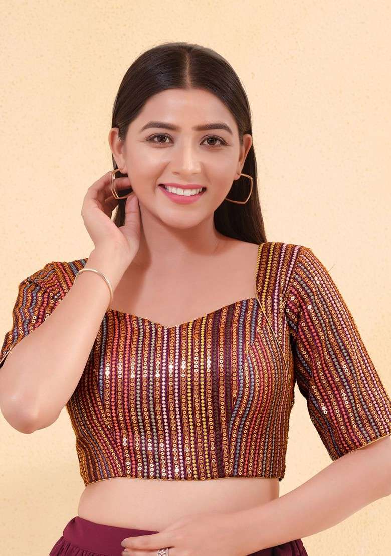 Women Square Neck Padded Saree Blouse - Indya