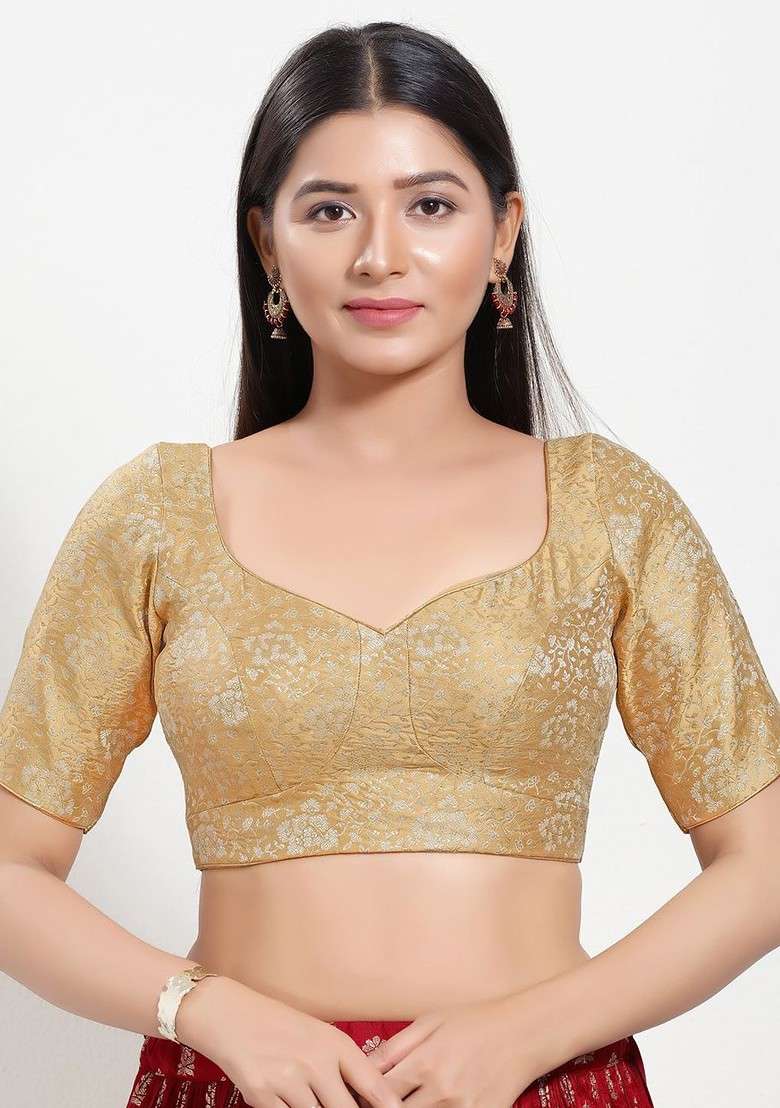 Women V Neck Padded Saree Blouse - Indya